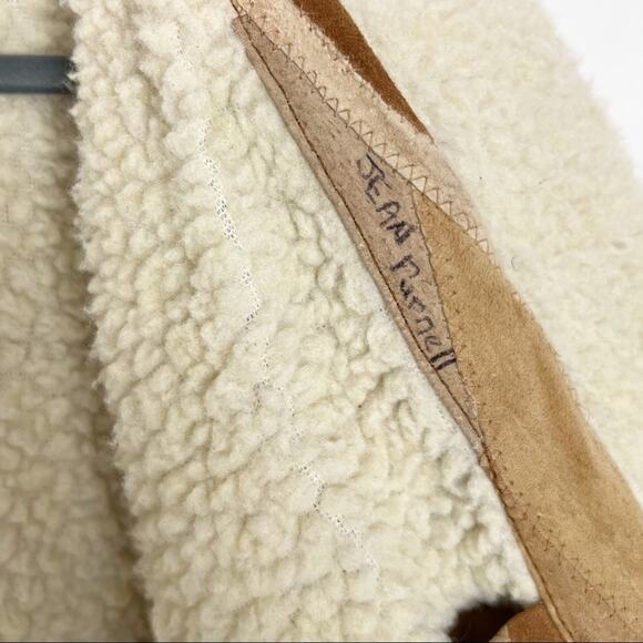 Retro Patchwork Leather Jacket Faux Sherpa Lined Medium - Picture 7 of 14